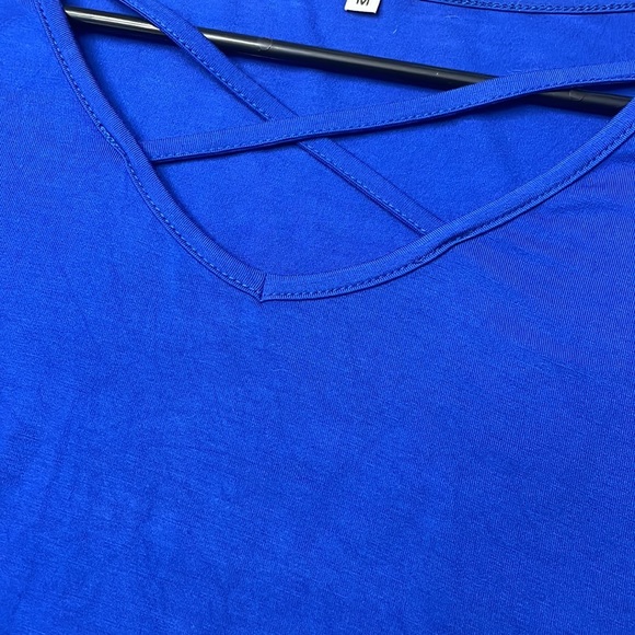 Gently used blue cross neck soft long sleeve blouse - Picture 2 of 2